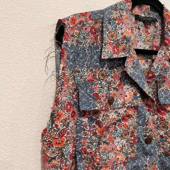 Anthropologie Burning Torch Sleeveless Top Floral Patchwork Silk Distressed Sz S - Picture 3 of 8